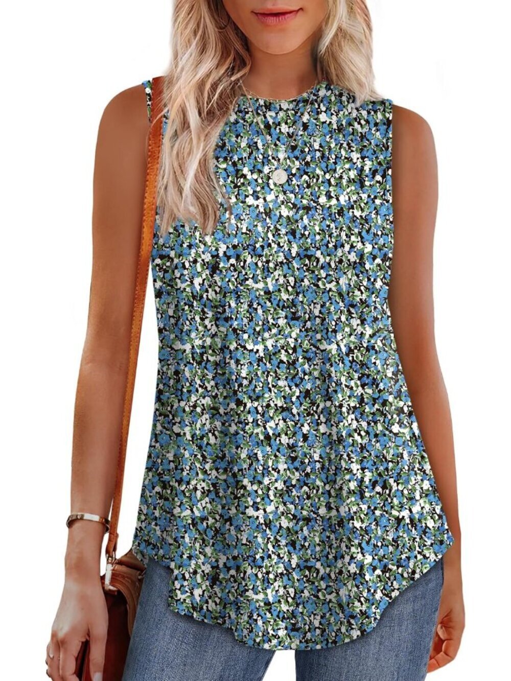 Floral High Neck Tank Top for Women - Stylish Sleeveless Tunic in Xx-Large